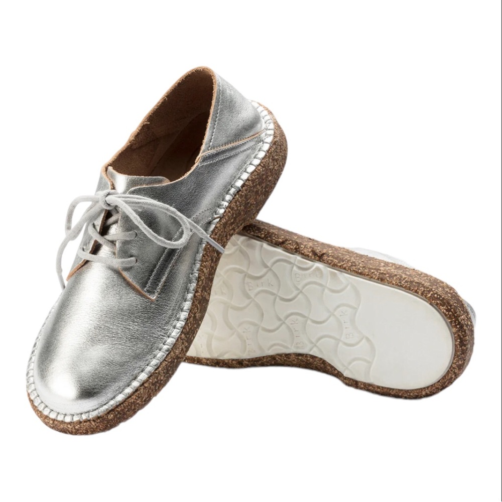 *NEW BIRKENSTOCK GARY SILVER LEATHER CONVERTIBLE OXFORDS NARROW FIT